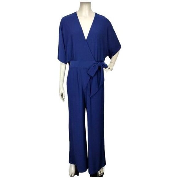 Taylor Blue Jumpsuit Tie- Waste Batwing Casual or Dress-up - 8 - NWT - Picture 2 of 5